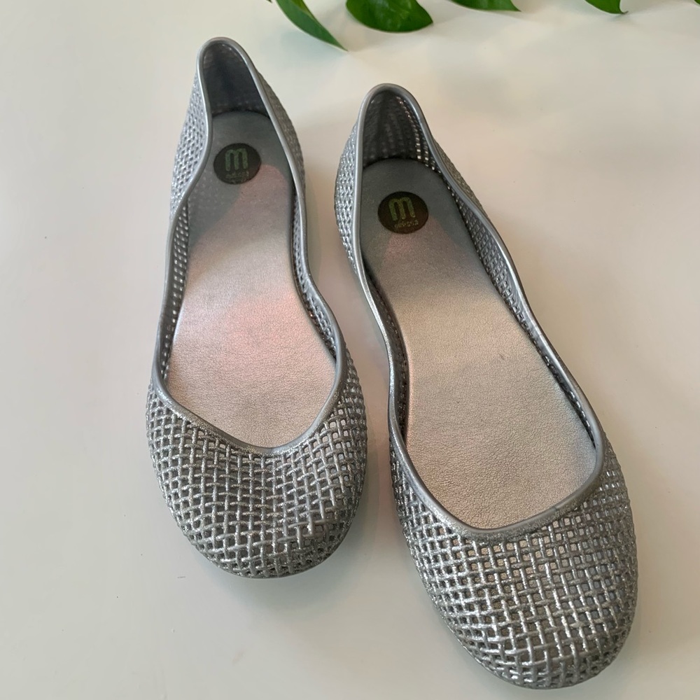 Melissa Classic Silver Glitter Ballerina Flats - Picture 2 of 5